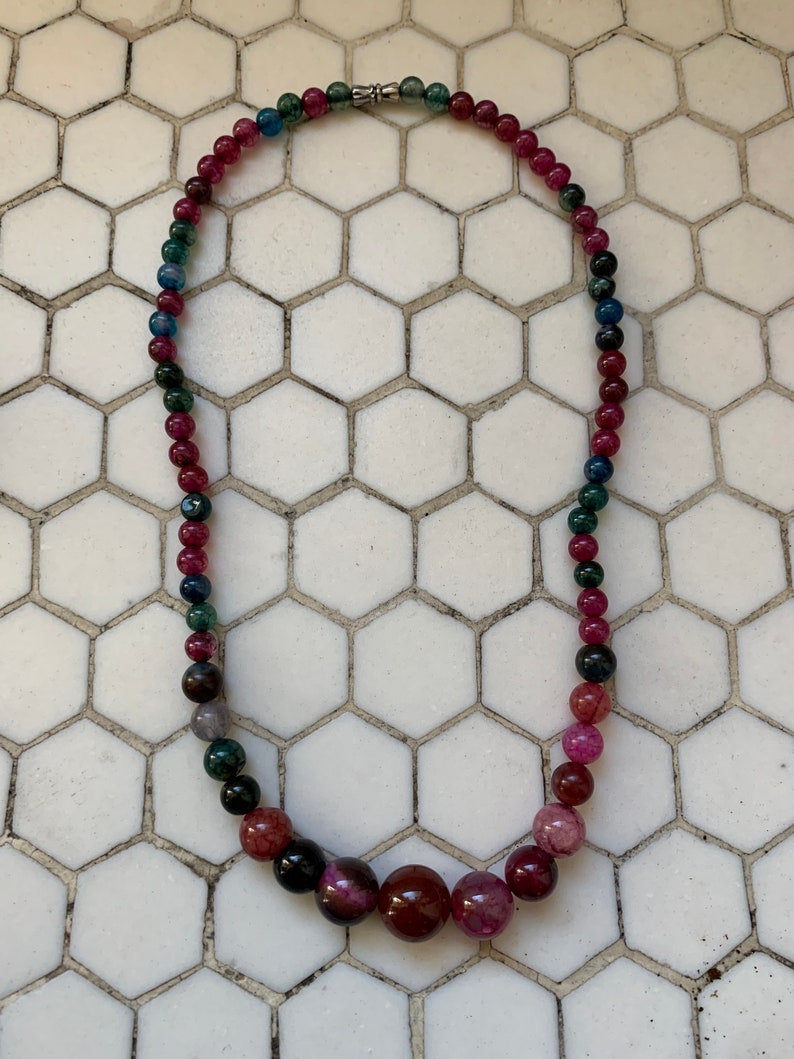Garnet and Jade Graduated Bead Necklace Rose Quartz