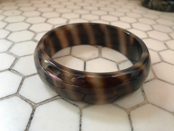 Tortoise Shell Leopard Colored Jade Bangle Bracel… - image 1