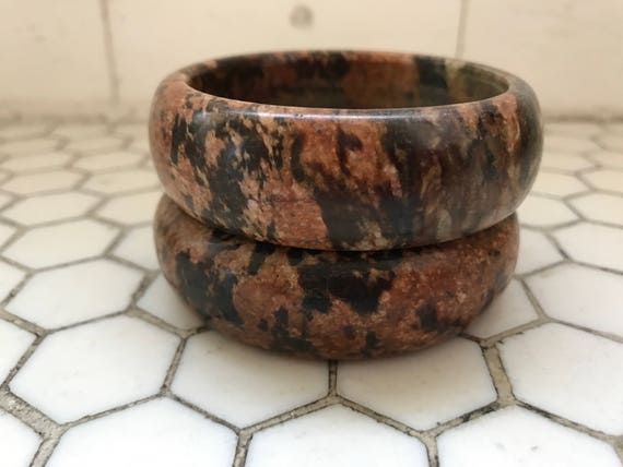 Brown Marble Colored Stone Bangles, Pair - image 3