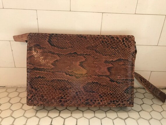 Vintage 1970s French Snakeskin Leather Clutch Bag - image 3