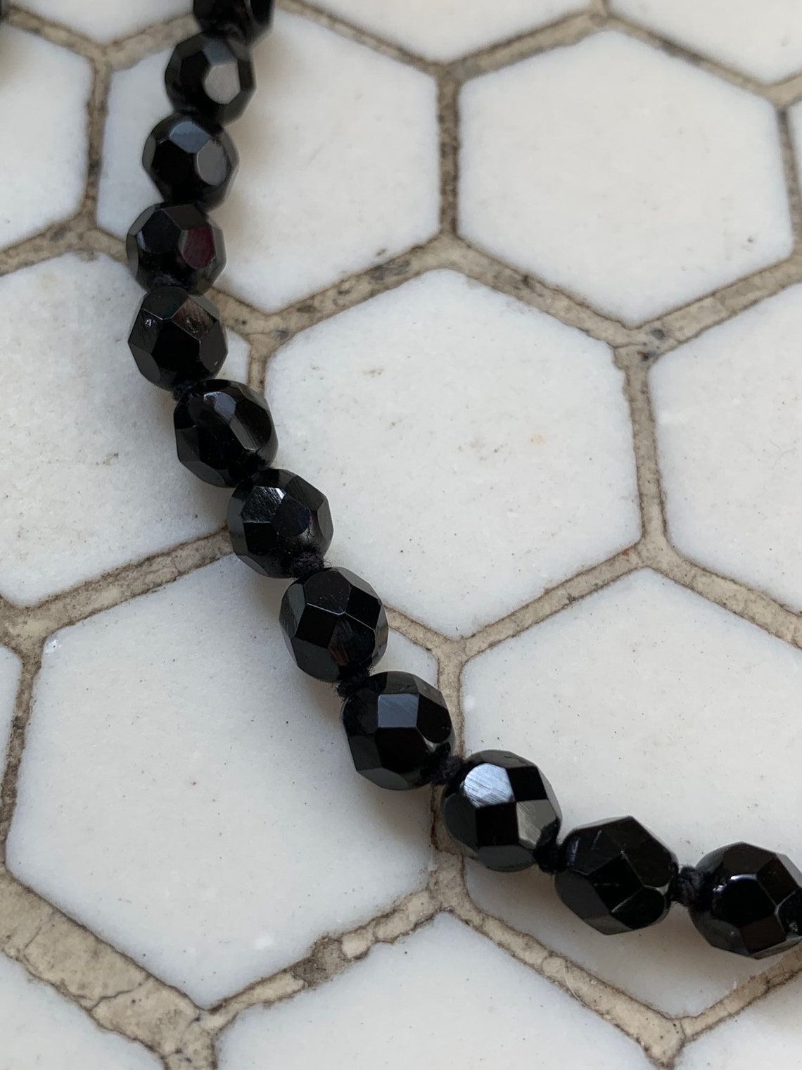 Antique Black Jet Bead Long Necklace Etsy