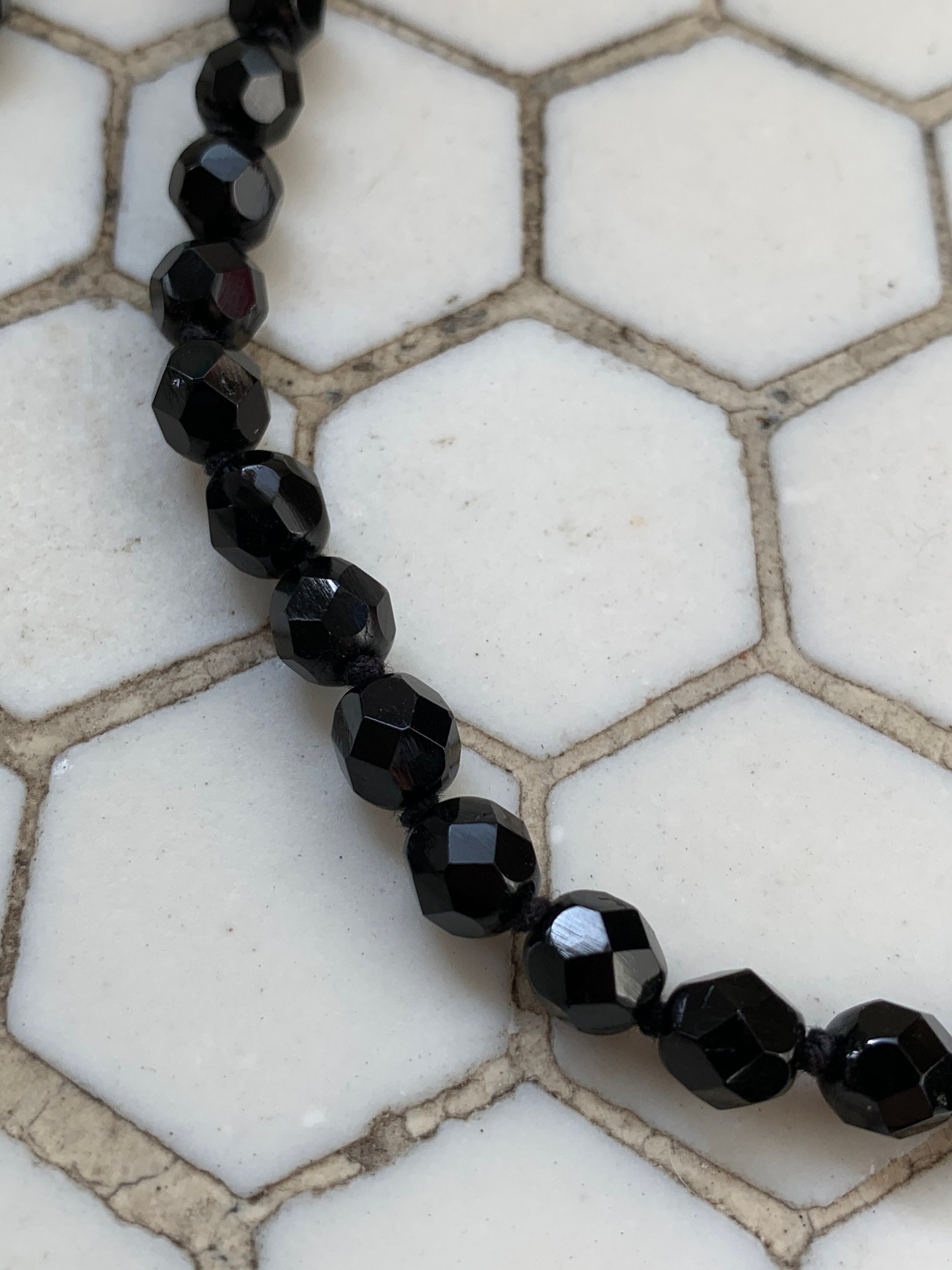 Antique Black Jet Bead Long Necklace Etsy