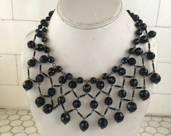 Gorgeous Antique Black Jet Bead Collar Necklace
