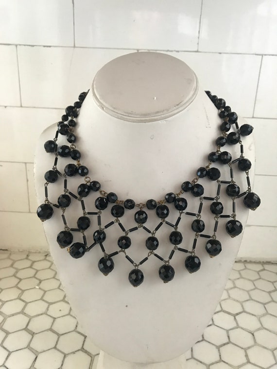 Gorgeous Antique Black Jet Bead Collar Necklace