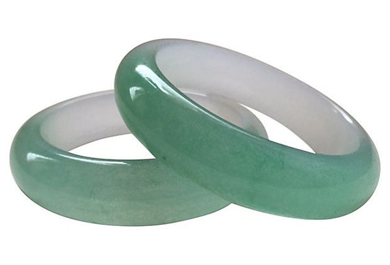 Seafoam Green & White Jade Bangles, Pair - image 1