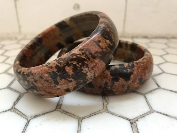 Brown Marble Colored Stone Bangles, Pair - image 1