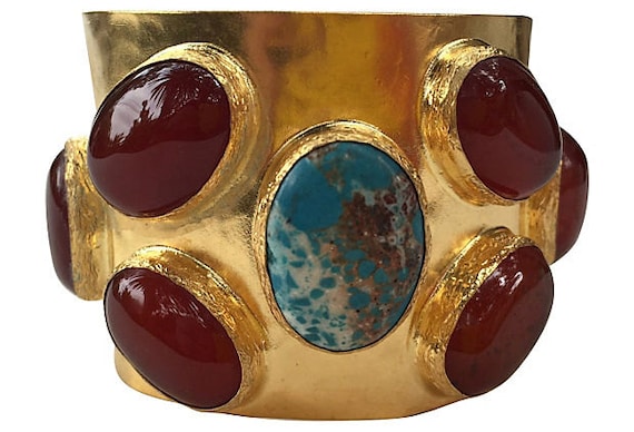 Turquoise & Amber Gold Cuff Bracelet