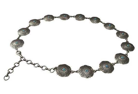 1980s Silver & Turquoise Chain Belt Coachella - image 8