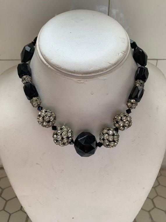 Gorgeous Antique Black Jet Bead Rhinestone Collar… - image 1