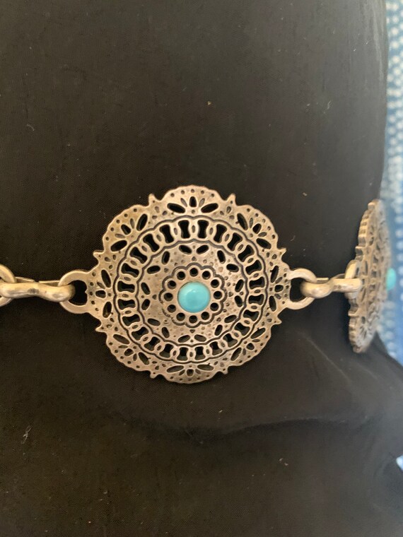 1980s Silver & Turquoise Chain Belt Coachella - image 3