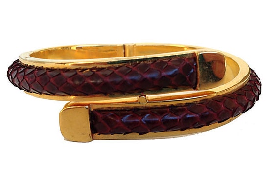 1970s Snakeskin & Goldtone Cuff - image 1