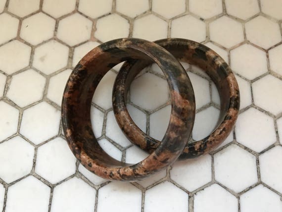 Brown Marble Colored Stone Bangles, Pair - image 2