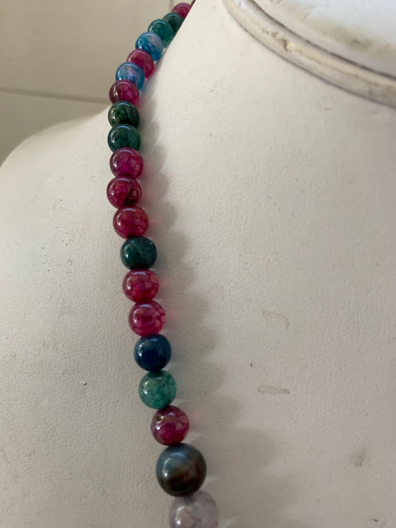 Garnet and Jade Graduated Bead Necklace Rose Quartz