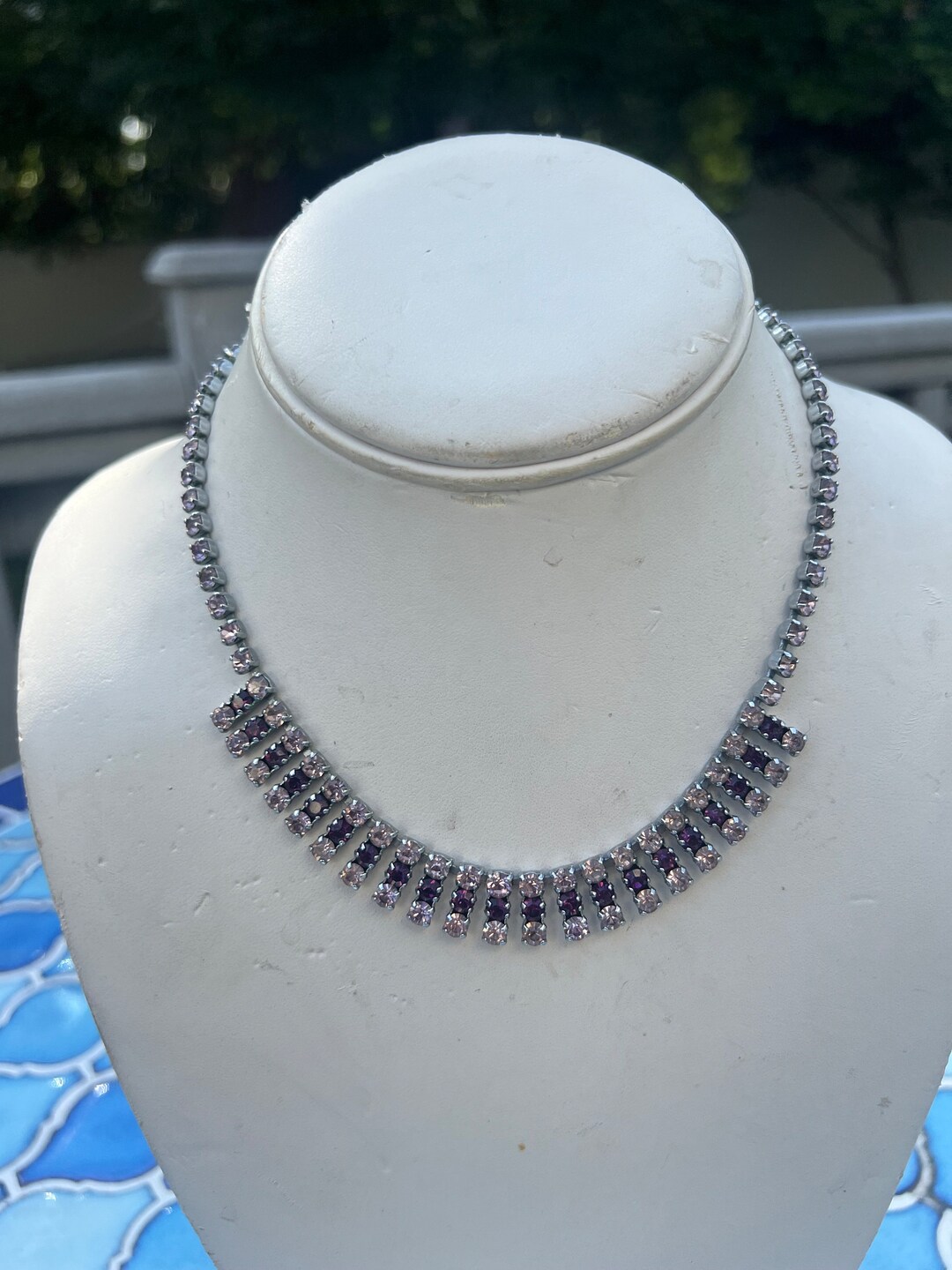 Pink Rhinestone Choker 1940s Vintage Purple & Pink Rhinestone Choker Necklace - Etsy