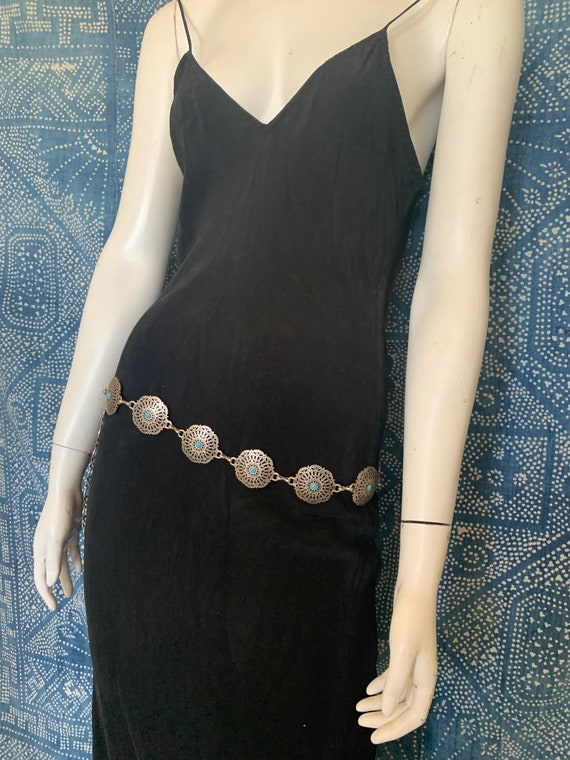 1980s Silver & Turquoise Chain Belt Coachella - image 2