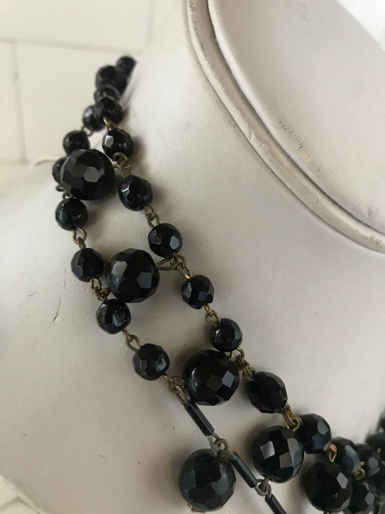 Antique Black Jet Bead Collar Necklace Etsy