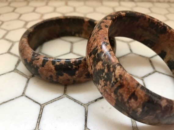 Brown Marble Colored Stone Bangles, Pair - image 5