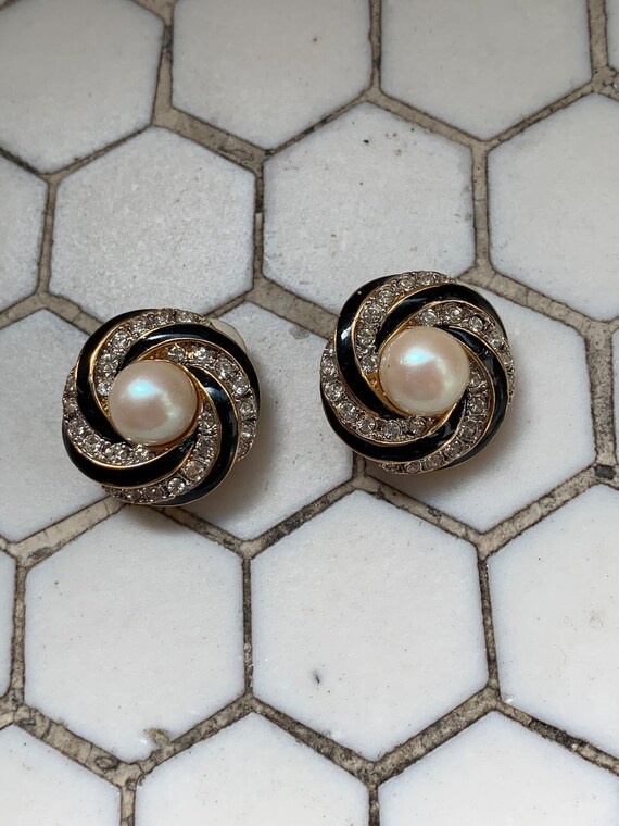 Boucles D'oreilles Vintage Clips En Métal Doré Avec Perle Spirale - Occasion, Bon état, Origine France