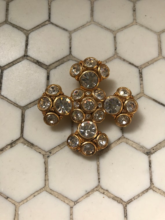 Vintage English Jeweled Rhinestone Cross Brooch