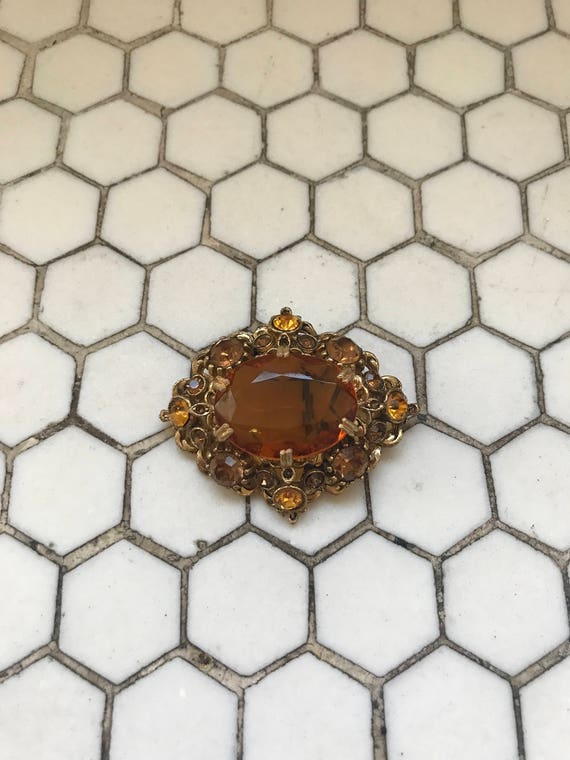 Vintage Amber Glass Jeweled Brooch