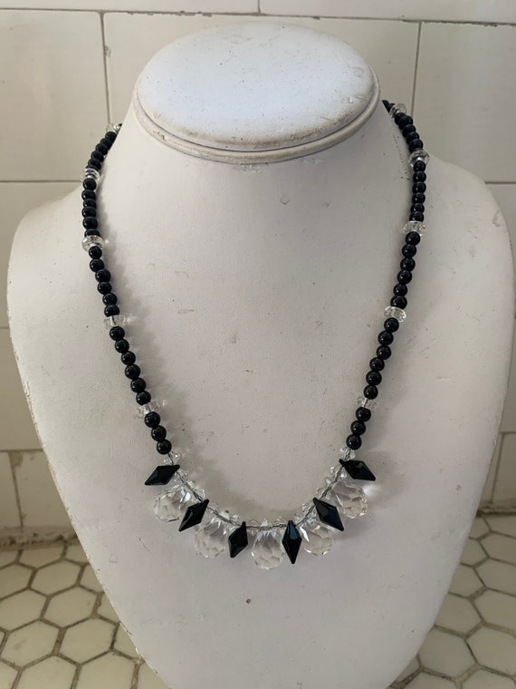 Collier Ancien Chic En Perles De Jais Noir à Facettes Avec Strass - Bijou Vintage élégant