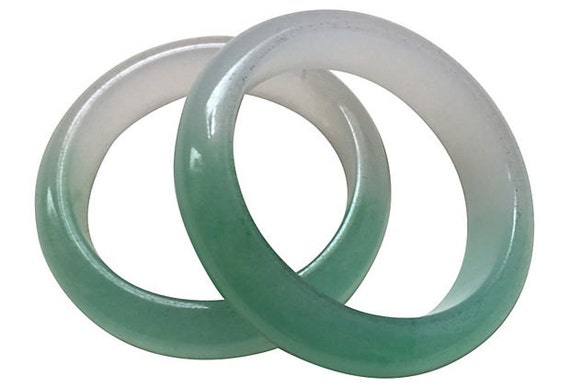 Seafoam Green & White Jade Bangles, Pair - image 3