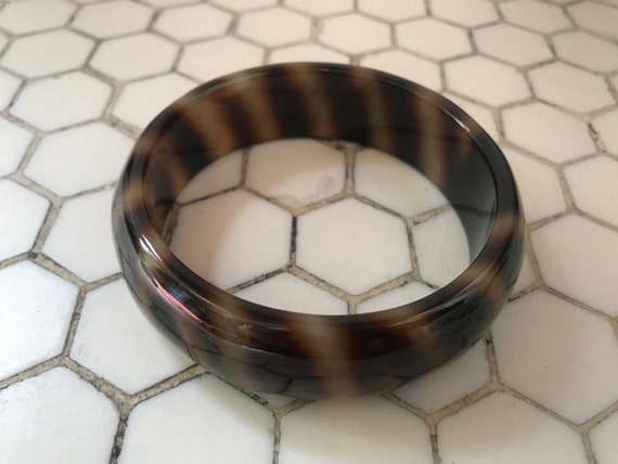 Tortoise Shell Leopard Colored Jade Bangle Bracel… - image 4