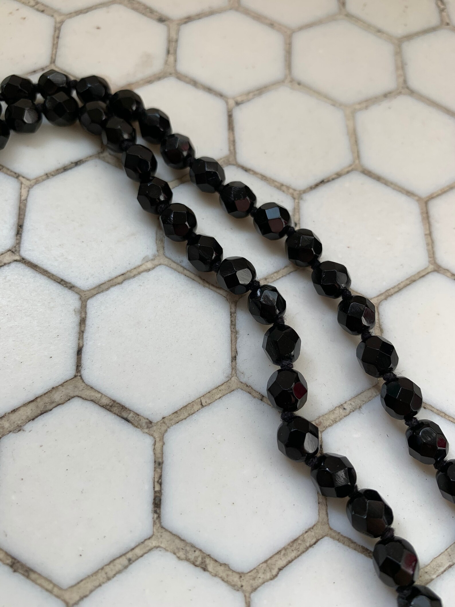 Antique Black Jet Bead Long Necklace Etsy