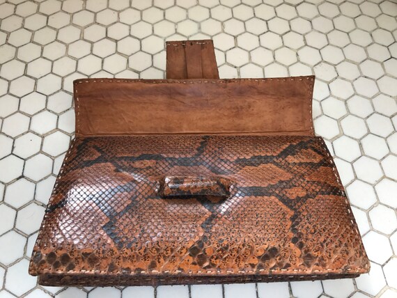 Vintage 1970s French Snakeskin Leather Clutch - image 4