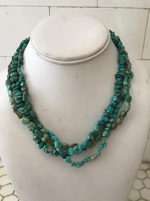 1970s Zuni Turquoise Triple Strand Necklace