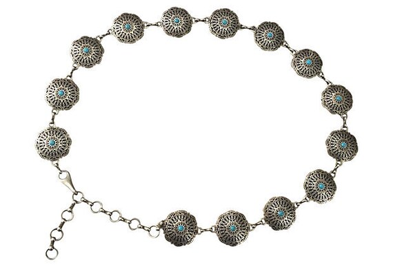 1980s Silver & Turquoise Chain Belt Coachella - image 5