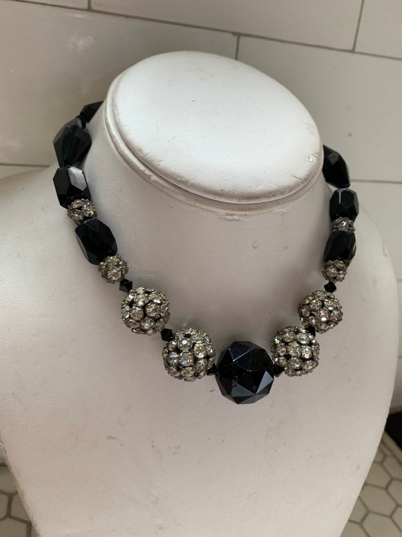 Gorgeous Antique Black Jet Bead Rhinestone Collar… - image 3