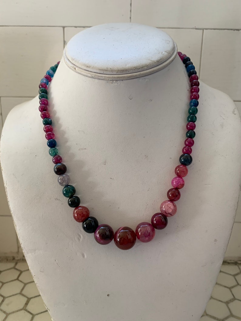 Garnet and Jade Graduated Bead Necklace Rose Quartz