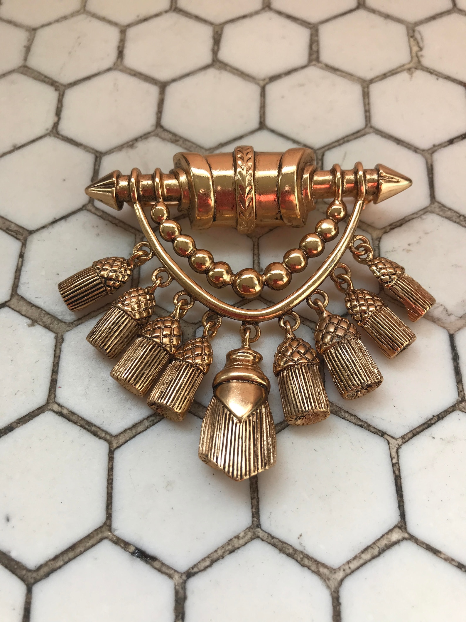 1990s French Gold Tassels Brooch Etsy Denmark