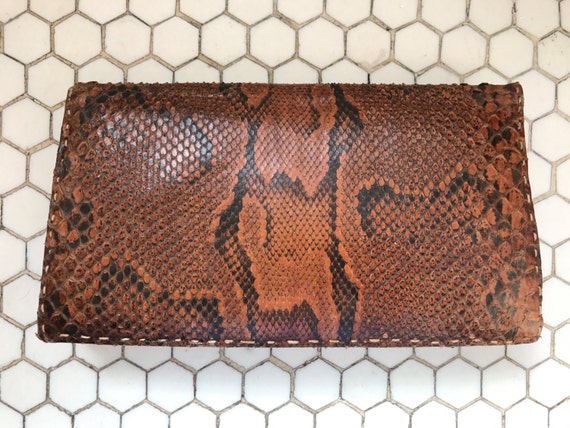 Vintage 1970s French Snakeskin Leather Clutch - image 3