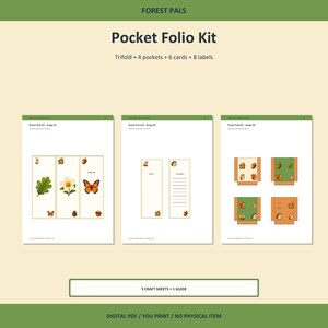 Forest Pals Pocket Folio Kit, Printable A4 PDF, Trifold Journal Pockets and Cards