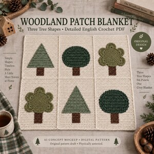 Woodland Patch Blanket Crochet Pattern | Three Tree Shapes and Six Panels | English PDF