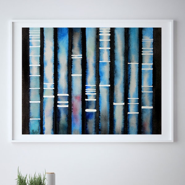 Electrophoresis 2, Science art, DNA, biology Print, Biology, Art Print, watercolor, Microbiology, Science, science print, DNA print