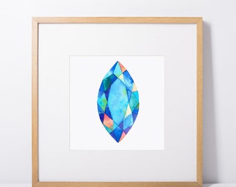 Gem No. 11, Gem print, gemstone art, watercolor gem, diamond print, art print, watercolor diamond, diamond art