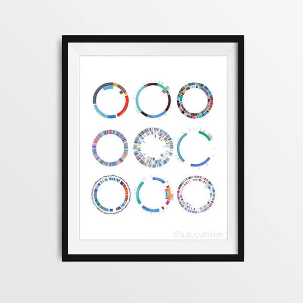 Plasmid Collection, DNA, Science art, watercolor print, science illustration, microbiology, bacteria, microbes, biology art, virus, gift