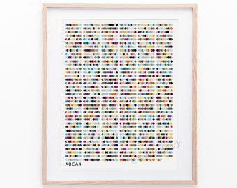 ABCA4, sequence art, genetics art, dna, rna, biology art, science art, science, science gift, ophthalmology, retina, eye doctor, doctor gift