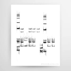Elektroforese 8, DNA-kunst, wetenschap, wetenschappelijke kunst, wetenschapscadeau, biologie, wetenschappelijke print, dna-print, zwart-witte kunst, abstracte aquarel
