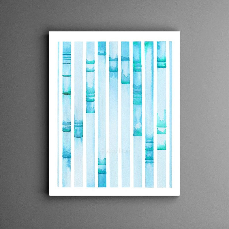 Electrophoresis 7, science, science art, science print, genetics, biology, dna, dna art, genetics print, science gift, watercolor print Blue