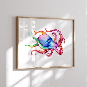 Octopus, watercolor octopus, octopus art, art print, octopus print, watercolor print, nursery art, colorful print, sea animals, bathroom art