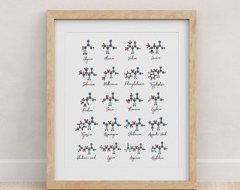 Amino Acids, Chemistry art, science, science art, science print, biology art, watercolor print, science print, molecule, biology print