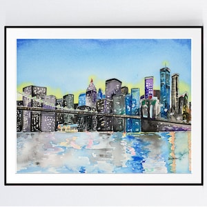 Watercolor city, Cityscape, art print, watercolor skyline, New York skyline, nyc skyline, New York City