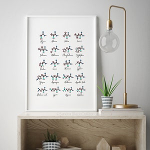 Amino Acids, Chemistry art, science, science art, science print, biology art, watercolor print, science print, molecule, biology print image 3