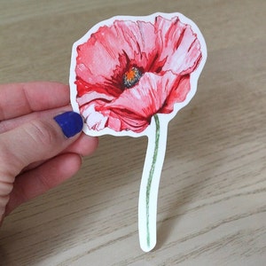 Poppy Sticker, Vinyl Sticker, Vinyl Flower Sticker, Vinyl Poppy Sticker, laptop sticker, bumper sticker, watercolor sticker, watercolor art