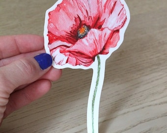 Poppy Sticker, Vinyl Sticker, Vinyl Flower Sticker, Vinyl Poppy Sticker, laptop sticker, bumper sticker, watercolor sticker, watercolor art