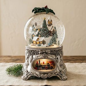 Luxury Snow Globe with Train Carousel, Lights and Music